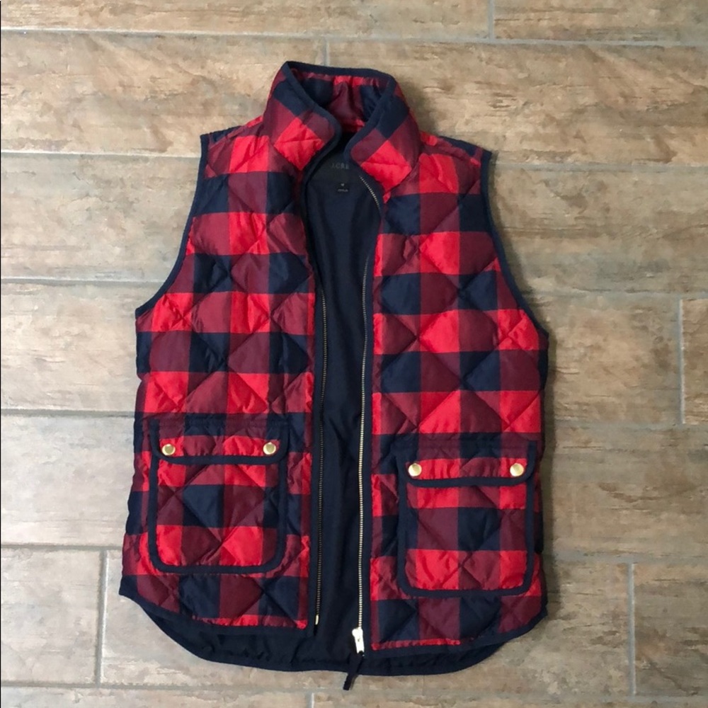 Jcrew Excursion Puffer Vest Buffalo Check RedNavy